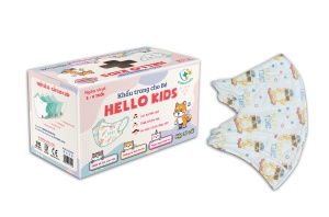 Khẩu Trang Em Bé Hello Kids 3D ( Họa Tiết Mèo Đeo Kính - 50 Cái/Hộp )